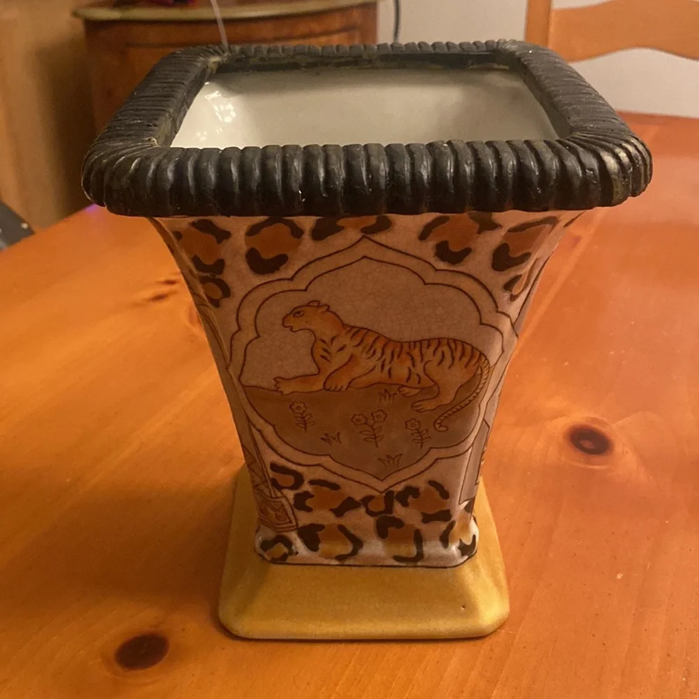 RARE FIND -  Vase Planter Crackle Finish Leopard Horse Elephant by Formalities